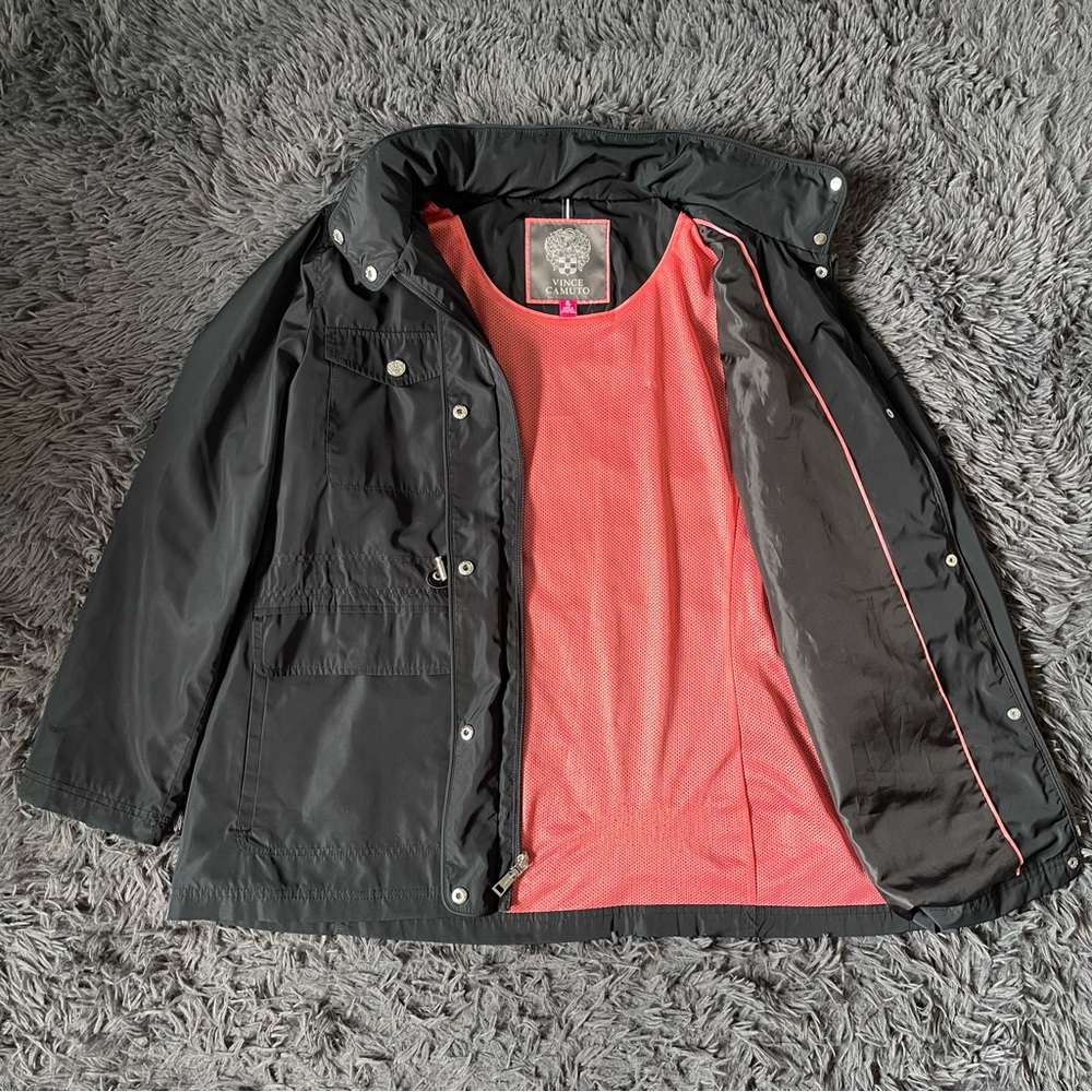 Vince Camuto Black & Pink Mesh Lined Jacket w/ Stowaway Hoodie